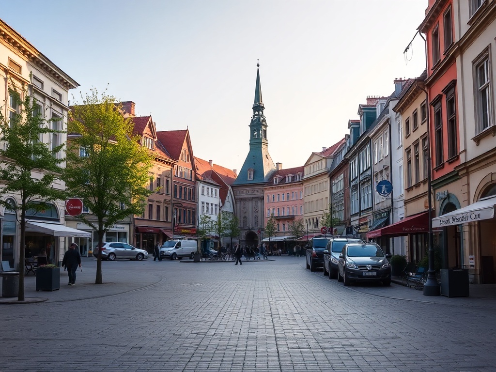 Ilustracja przedstawiająca mapę Wodzisławia Śląskiego z ikonami wiadomości i roślin symbolizującymi kalendarz pyleń.