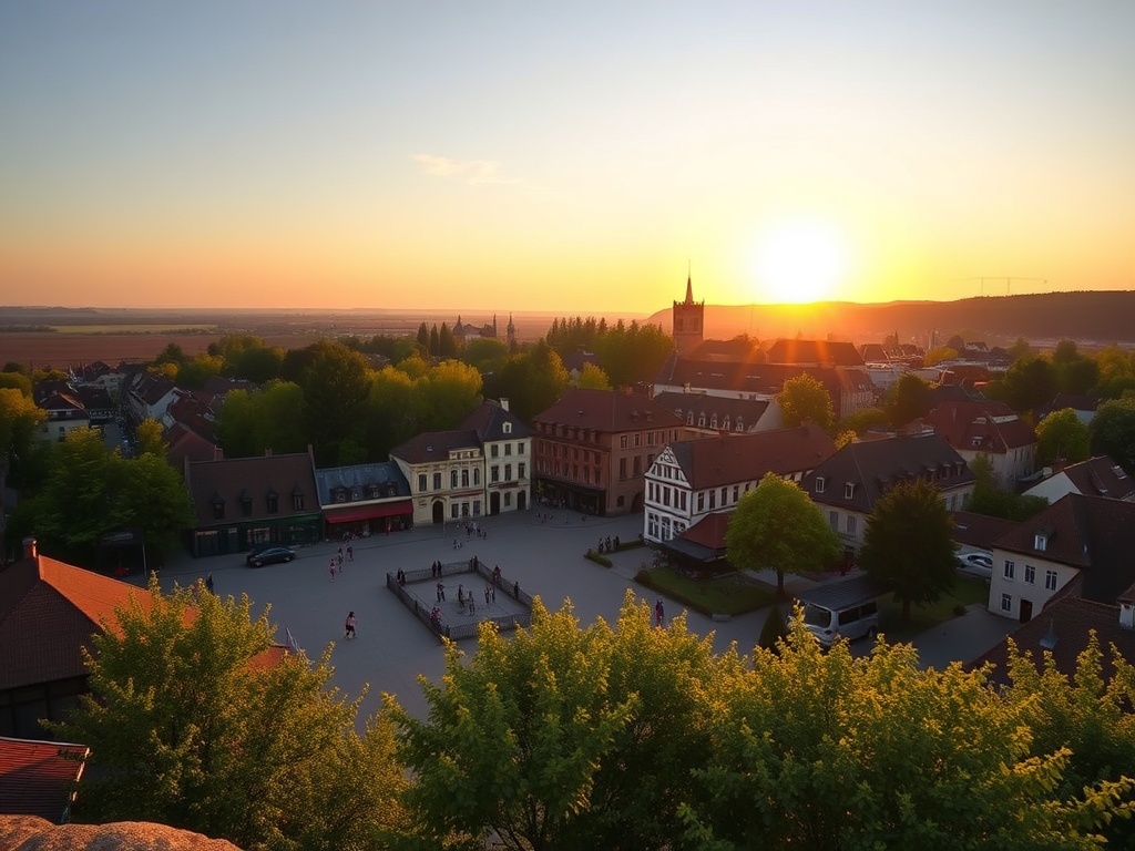 Uśmiechnięci ludzie podczas majowego festynu w parku w Wodzisławiu Śląskim, w tle zielone drzewa i elementy sceny.