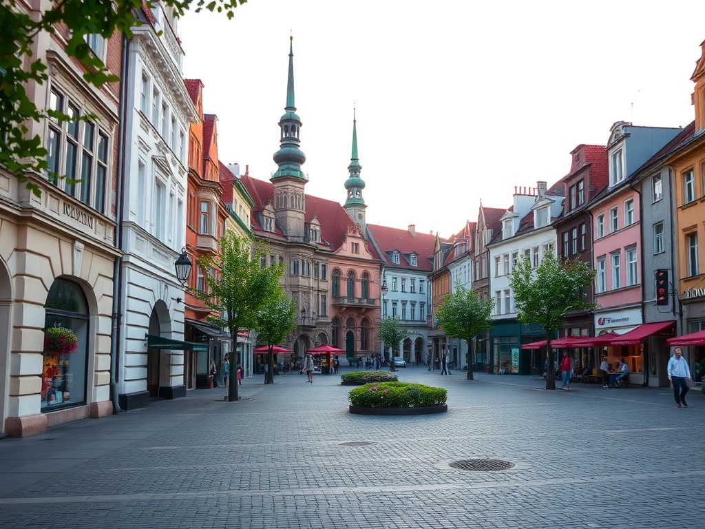 Seniorzy w Wodzisławiu Śląskim korzystający z uroków miasta, symbol aktywnego życia miejskiego.
